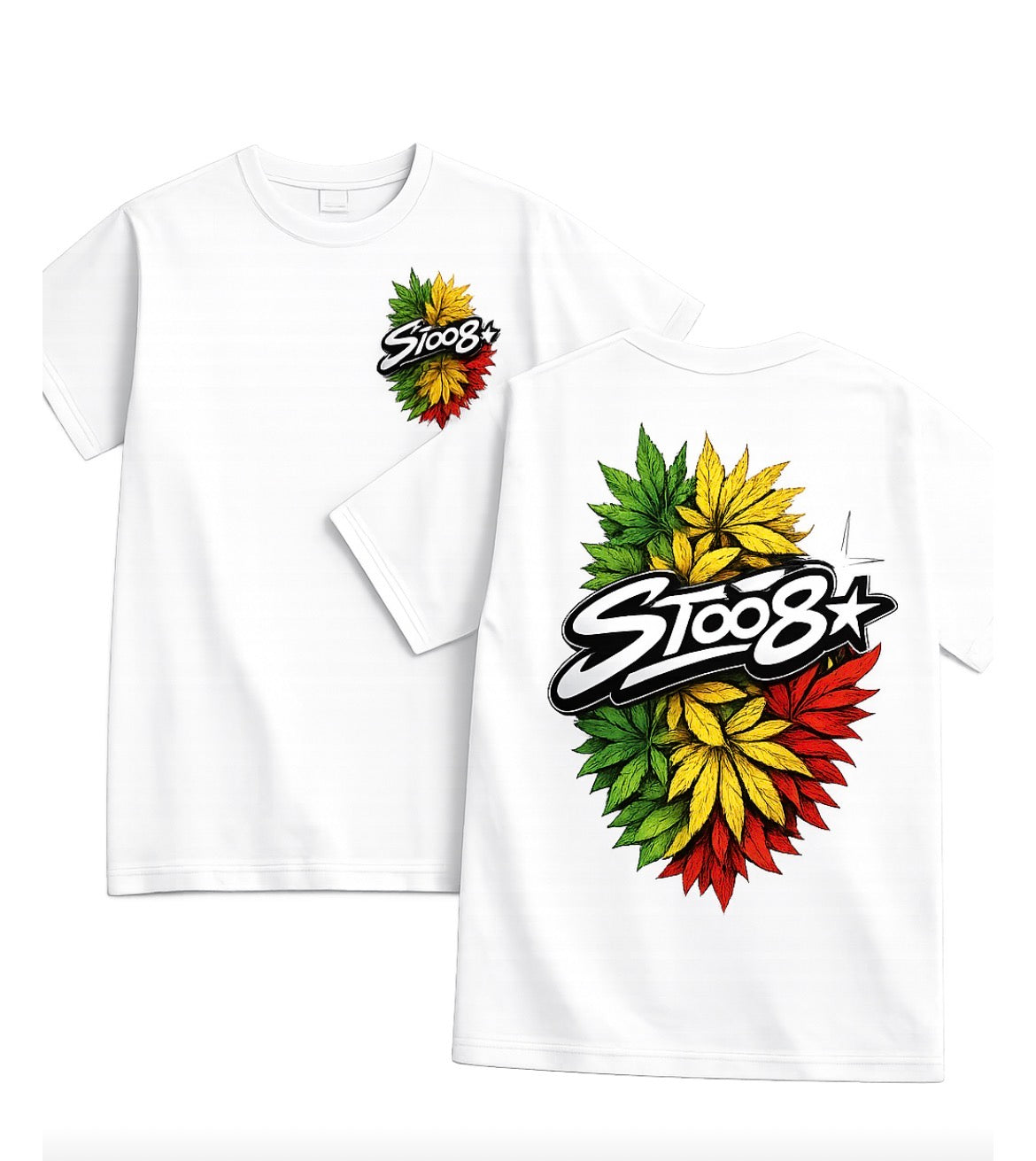 TEE shirt blanc feuille jaune rouge et verte