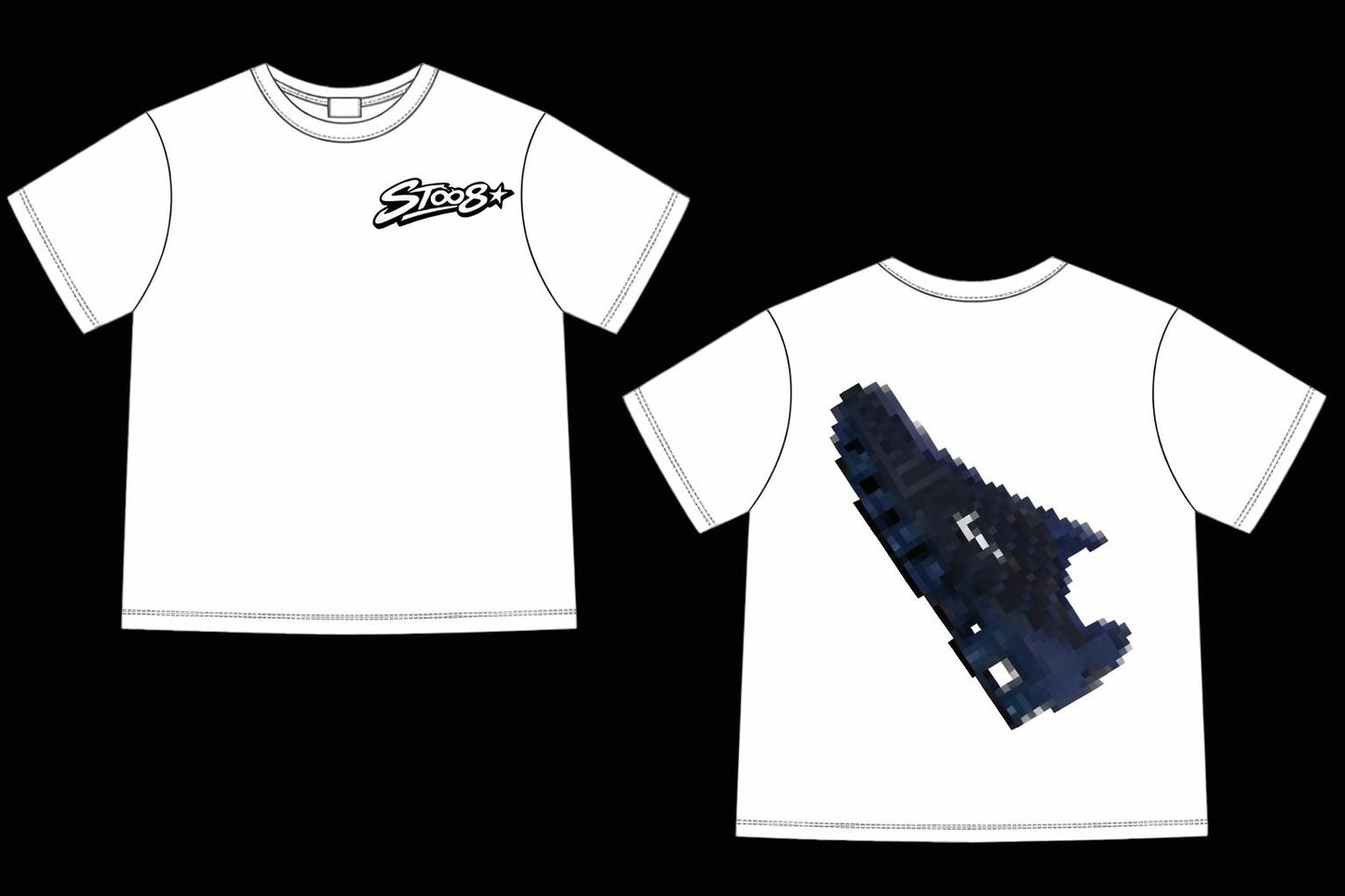 TEE shirt blanc chaussure pixels